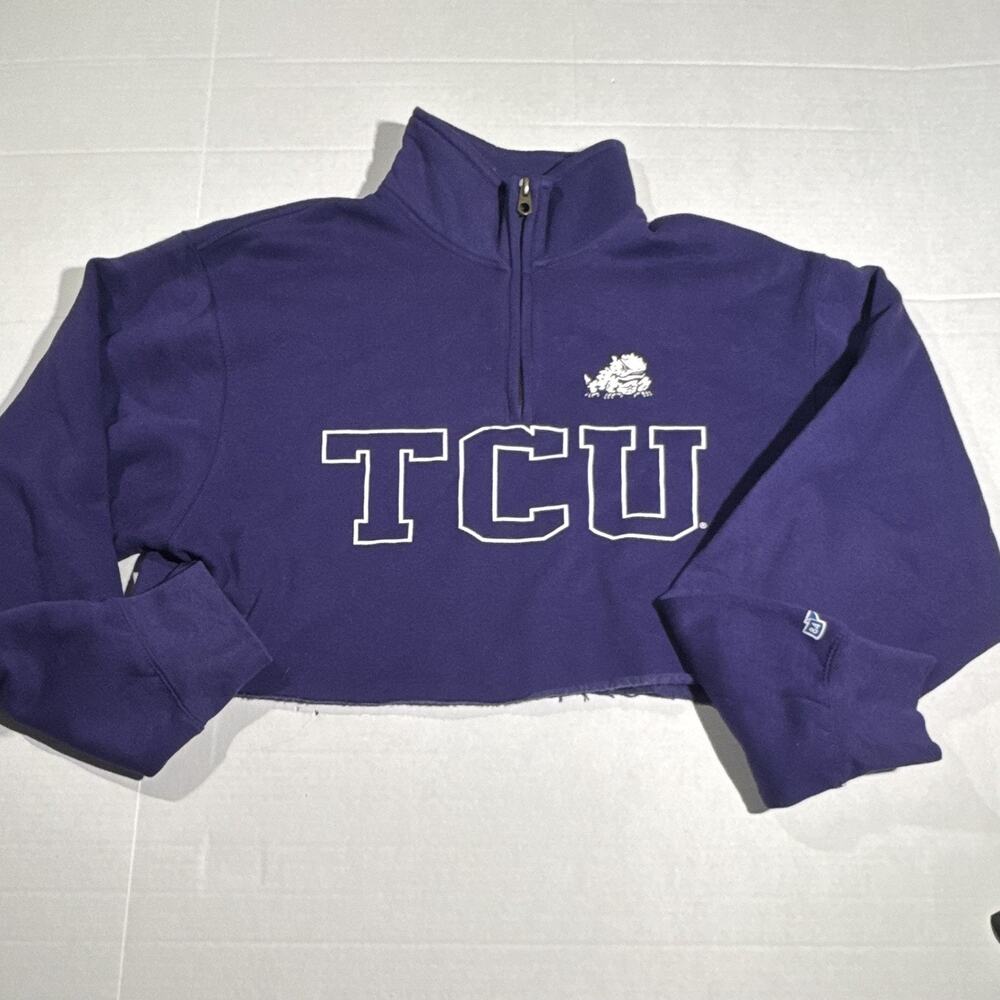 Blue 84 TCU Horned Frogs NCAA 1/4" zip cut off Sweatshirt Purple Size S